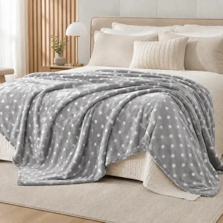 Manta Soft Poá Cinza Bolinhas Para Cama Casal Cobertor Dia A Dia Luxo
