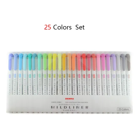 Set De 25 Colores De Iluminadores Zebra Mildliner Soft Dual