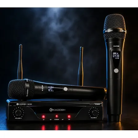 Microfone Sem Fio Duplo Kadosh K-412M UHF Bateria Recarregável USB 2 Bastões Profissional