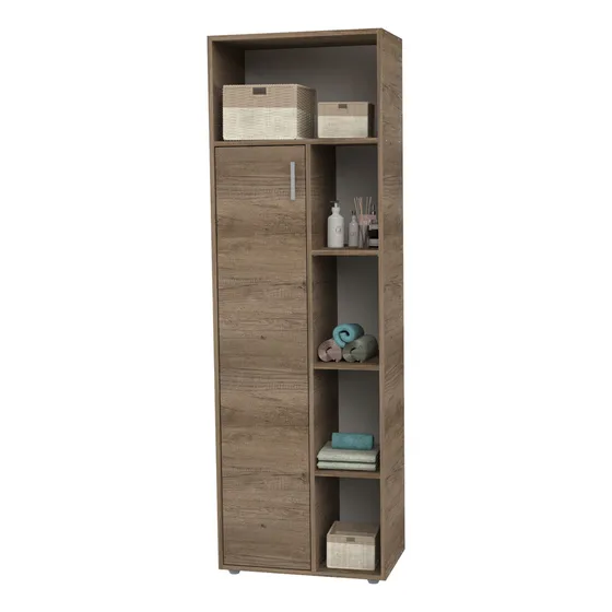 Mueble Organizador Armario Zen Alto P/ Baño 1p Estantes + + Color Roble Nebraska Gris