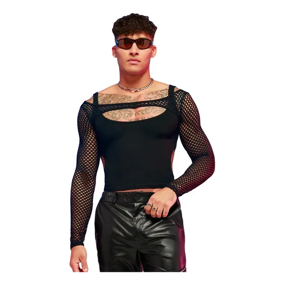 Wdirara Polera Corta De Manga Larga Con Corte Transparente