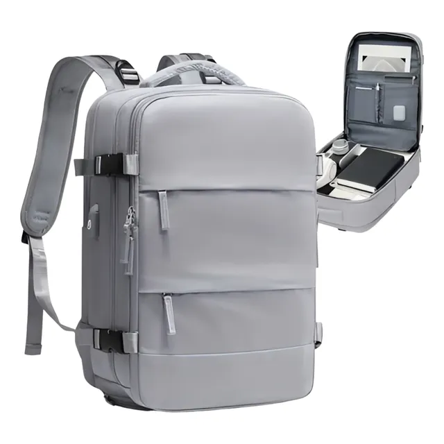 Mochila Notebook Impermeable Oficina Ejecutiva Facultad Usb Gris Liso