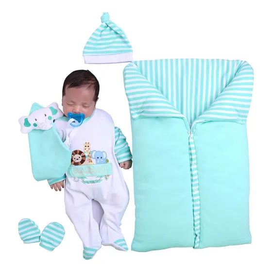 Saída Maternidade Bebê Menino Safari Com Porta Bebê Fofinho