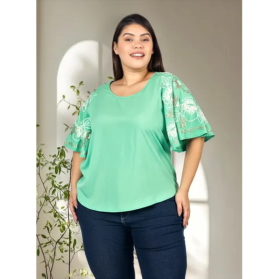 Blusa Mujer Manga Raglán Volado Con Estampado Onara Coco Cs