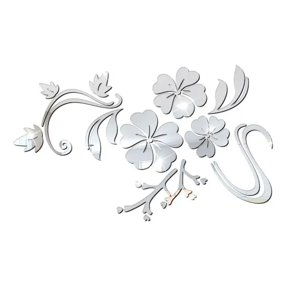 Espejo De Flores Acrílico De Pared 3d Flor Grande 100cmx76cm Decorativo Hogar Sala Recámara Baño Estudio Color Plata