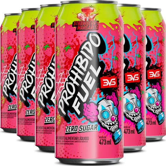 Prohibido Fuel Energy Drink Sabor: Strawberry Margarita - Pack Com 6 Unidades De 473ml - Pré Treino Líquido com Fórmula Exclusiva
