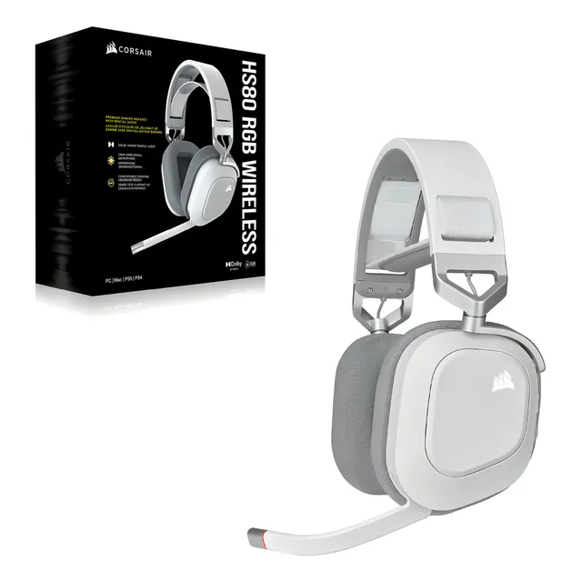 AURICULARES GAMER CORSAIR HS80 RGB WIRELESS BLANCO