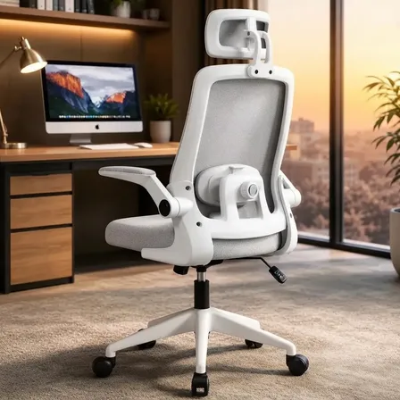 Cadeira De Escritório Ergonômica Premium Giratória Tela Mesh Cinza Espuma De Alta Densidade