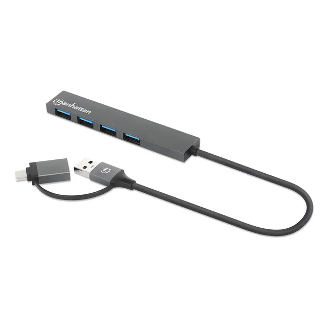 Hub Usb-a/c Con 4 Puertos Hasta 5gbps Aluminio Manhattan Kt