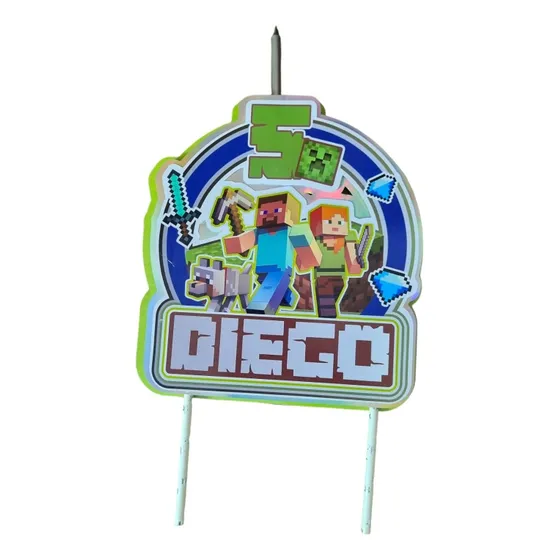 Topper Personalizado Cotillon Para Tortas Minecraft