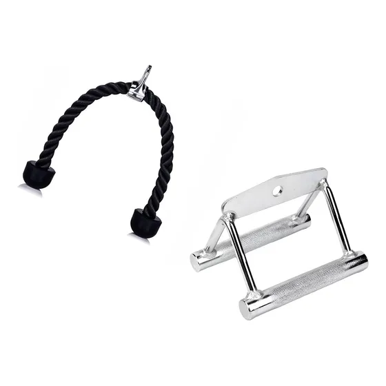 Pack Manilla Remo Doble Cromada + Cuerda Triceps Polea Gym