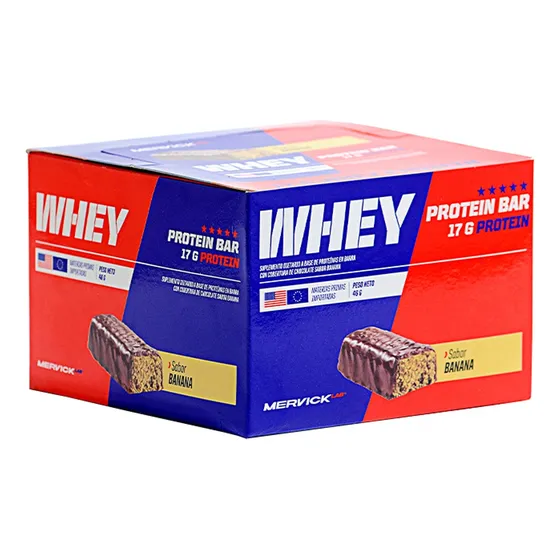 Whey Protein Bar 12 Unidades Mervick Lab 46gr Barra Proteica Sabor Banana