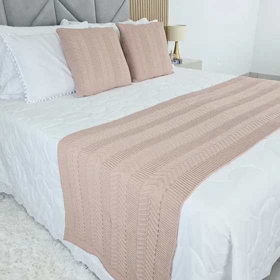 Kit Peseira Tricot Cama Casal Links + 2 Capas Almofadas 059