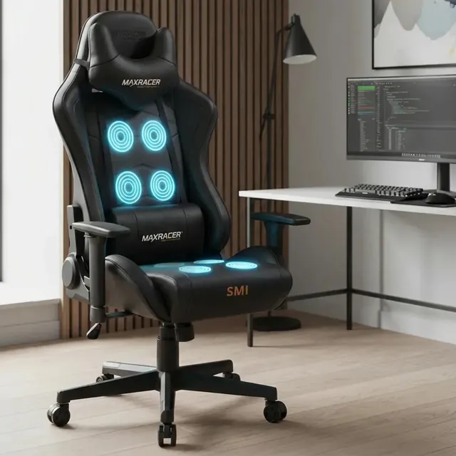 Max Racer Tactical Cadeira Gamer Massageadora Ergonomica Reclinável De Couro Cor Preto Material Do Estofamento Couro Sintético