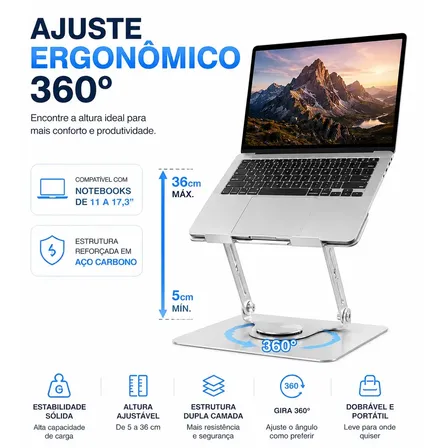 Suporte De Mesa Metal Para Notebook E Macbook Gira 360° Grau