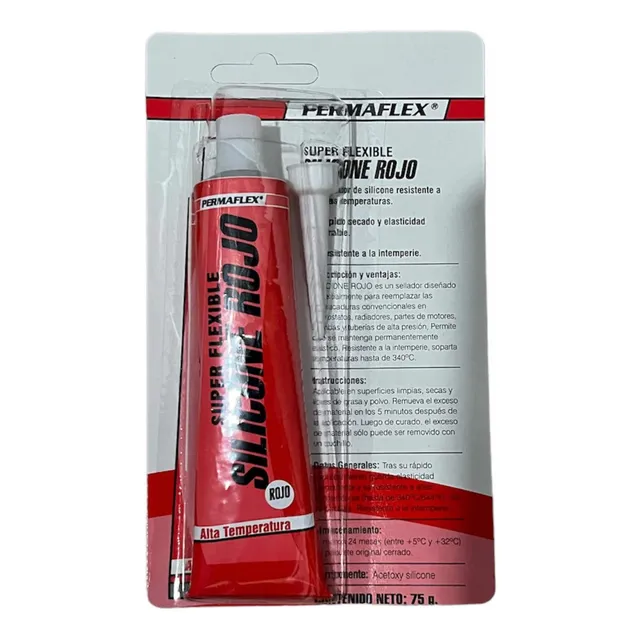 Silicone Sellador Alta Temp Rojo Flexible 75g Permaflex X2