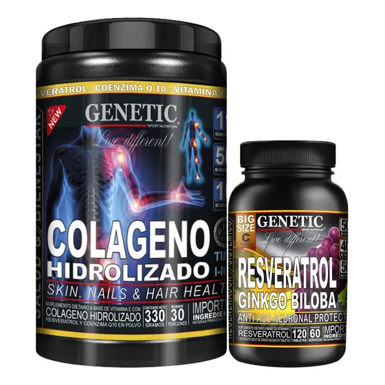 N° 1 Colágeno Resveratrol Q10 Ginkgo Biloba Vit C E Genetic