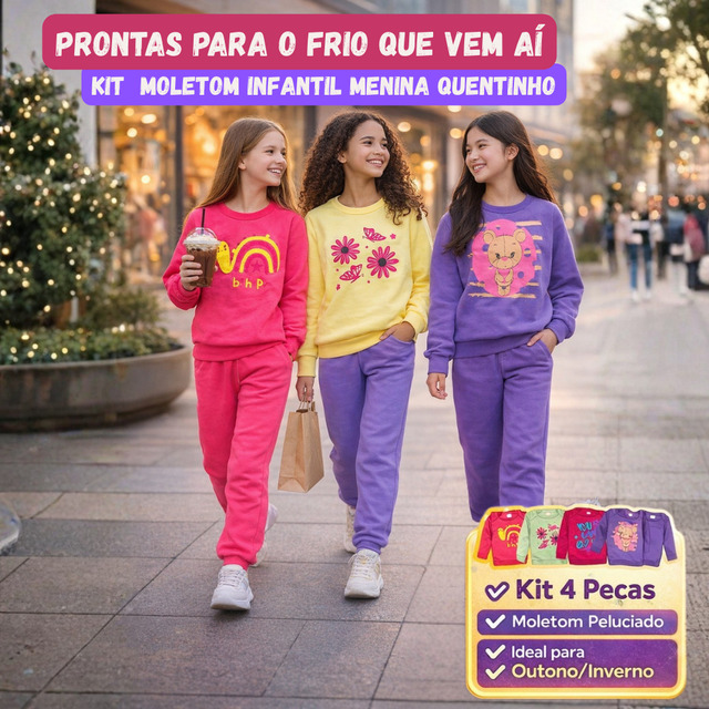Kit 4 Peças Moletom Juvenil Menina 10 Ao 14 Outono/inverno