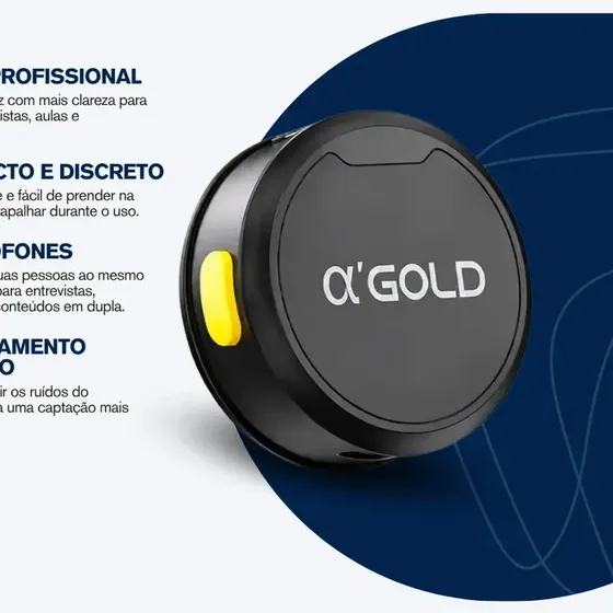 Microfone Lapela A'Gold MCF-38D Sem Fio para iPhone e Android com 2 Microfones