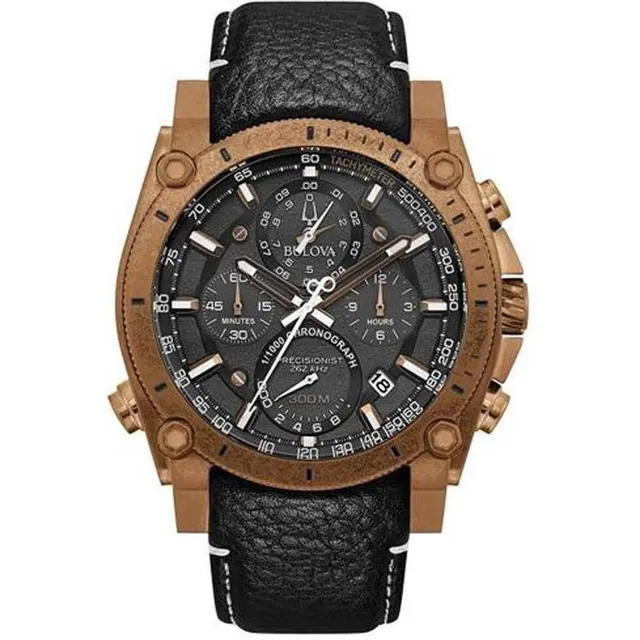 Reloj para hombre Bulova Preciosinist 97b188 fabricado en Japón, color de la correa negro, color del bisel, color de fondo cobre, color de fondo negro