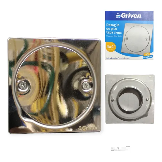 Rejilla Centro Piso Cuadrada Tapa Ciega 4 PuLG. Acero Griven