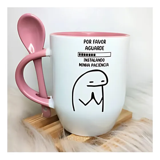 Caneca C/colher Rosa Personlaizada Flork Instalando Paciênci