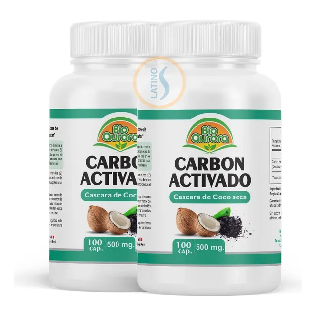 Carbon Activado 100 Capsulas 500mg Bioaurora Pack 2 Unidades