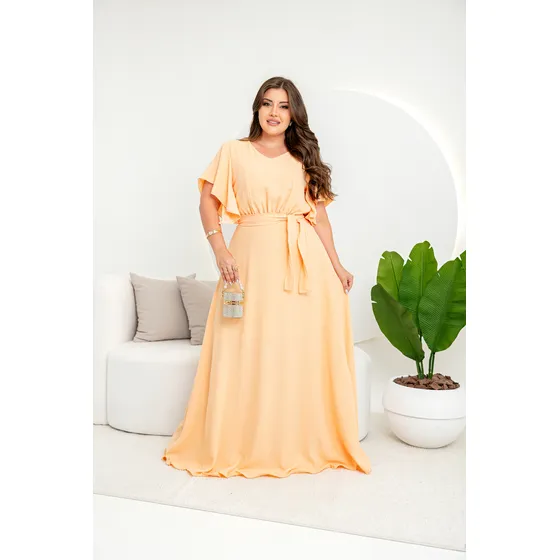 Vestido Longo Manga Curta Moda Evangelica Slim Ao Plus