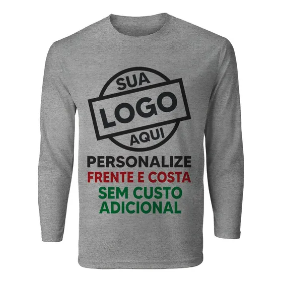 Camiseta Manga Longa Masculina Logomarca Empresa Uniforme