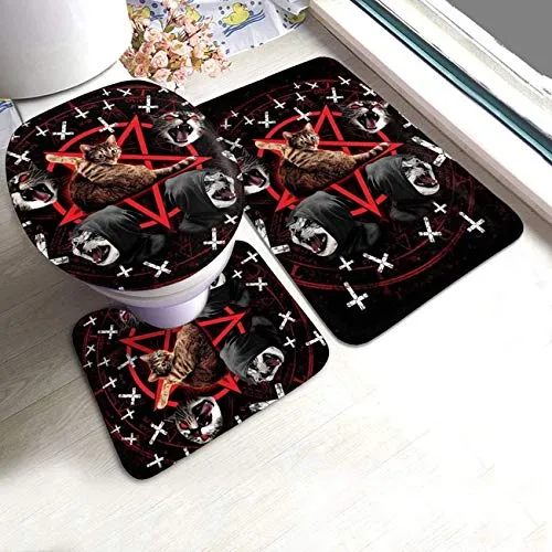 Alfombra Baño Diseño Gato Satanico Pentagrama Color Negro 3