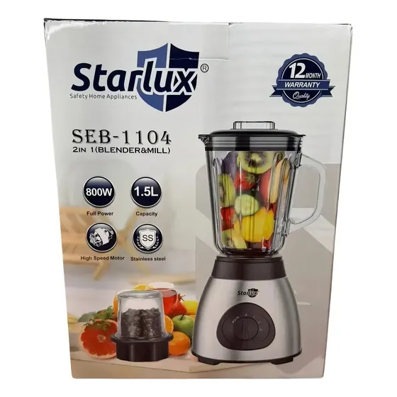 Licuadora Starlux 2en 1 Vaso De Vidrio 1.5l Acero Inoxidable Negro