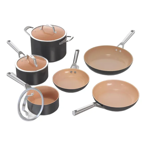 Bateria De Cocina Ninja Antiadherentes 9 Piezas De Cerámica Color Nude