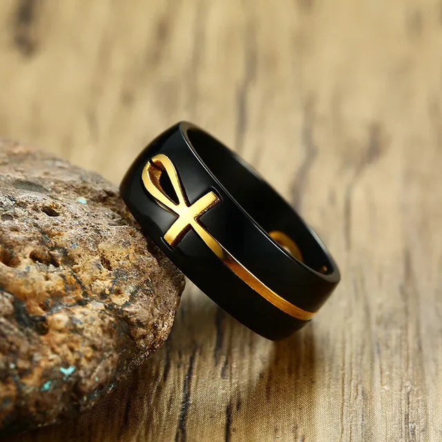Anillo Desmontable De Dos Tonos Con Forma De Cruz Egipcia An