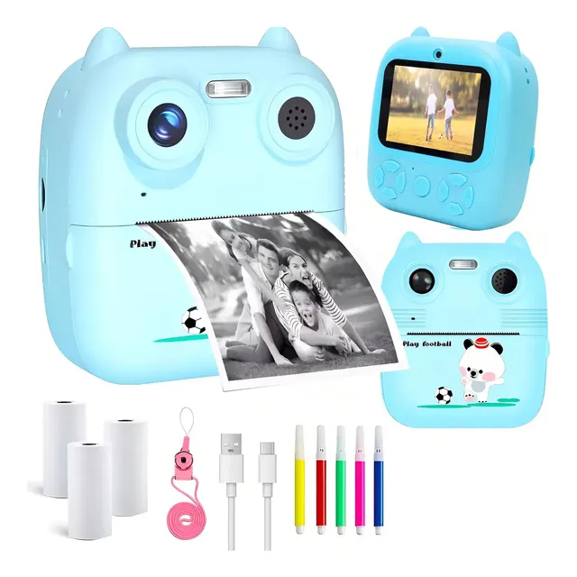 Cámara Instantánea para Niños Gamer24hs D8S Celeste con Impresora y Video HD