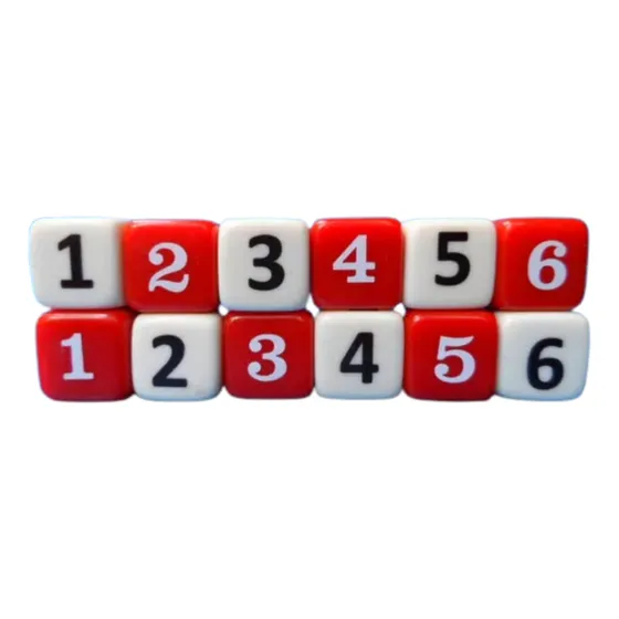 Dados Numericos 6 Lados Kit 12 Dados Vermelho/branco  16mm