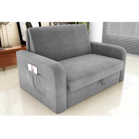 Sofá-cama Matrix 1.40 Com Baú Daiane 250 Veludo Cinza