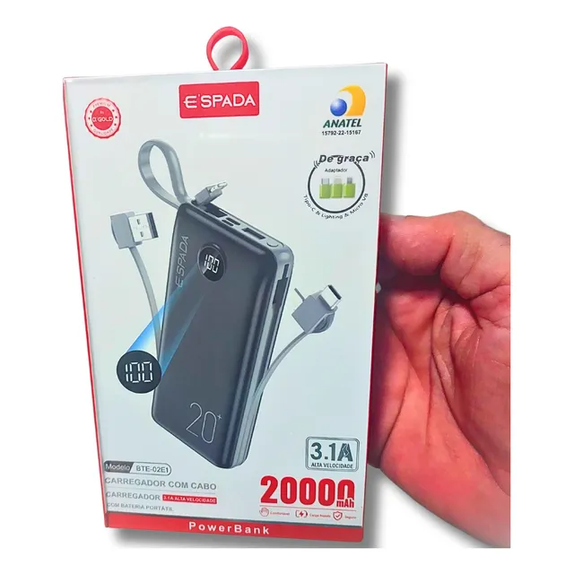 Powerbank 20000 Mah Carregador Portátil Original Gold Espada