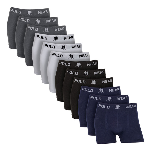 Kit Com 12 Cuecas Boxer Masculina Sem Costura Polo Wear Kit Com 12 Cuecas Boxer Masculina Sem Costura Polo Wear