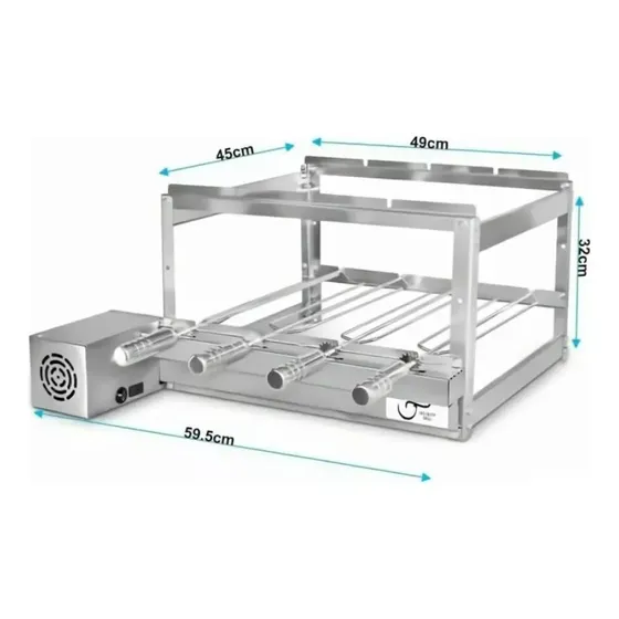 Grill Inox 4 Espetos Elétrica Giratória Motor Lado Esquerdo