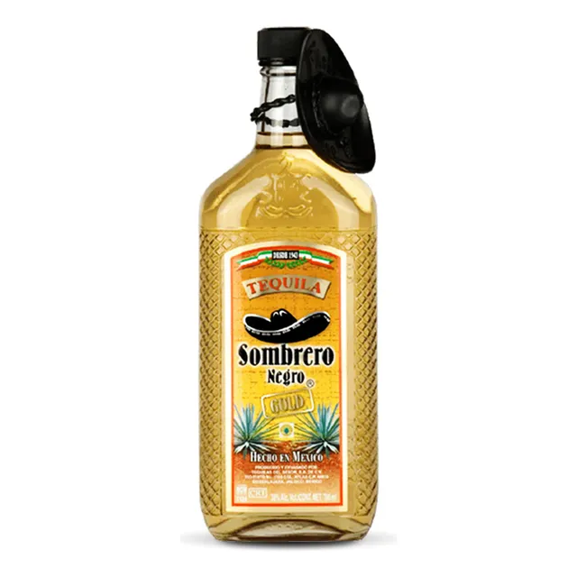 Tequila Gold Oro Botella 750 Sombrero Negro Importado Trex