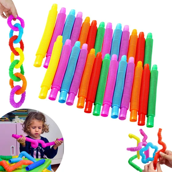 Kit 24 Poptube Fidget Tube Toys Folding Pop It Tubo Colorido
