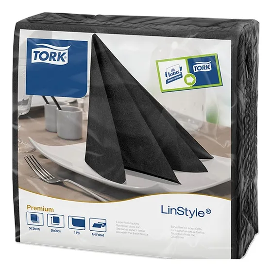 Servilleta de papel de Lujo Linstyle sensación de Tela 12 paquetes con 50 servilletas premium color negro Tork