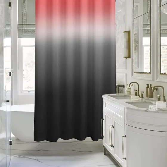 Koogfubear Cortina Ducha Negra Roja Degradada Para Baño Tela