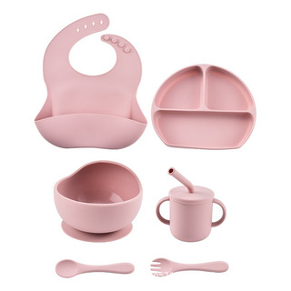 Set Plato Vaso Bowl Babero Para Comida Bebé De Silicona 6pc Set Plato Vaso Bowl Babero Para Comida Bebé De Silicona 6pc