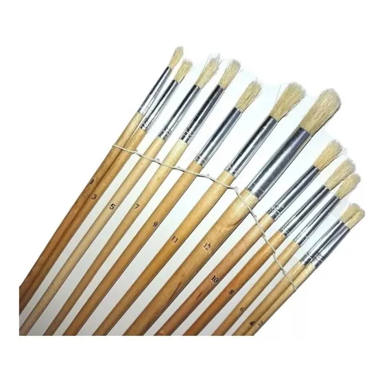 Set De Pincel Redondo Escolar, Arte Y Pintura Al Oleo 12unds