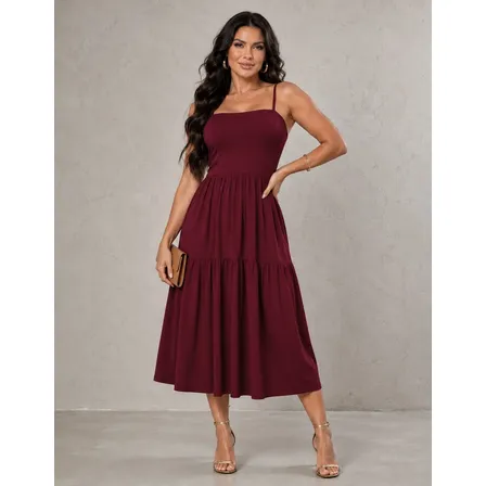 Vestido Midi Feminino Alcinha Viscolycra Soltinho Elegante