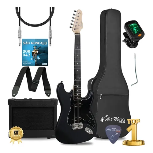 Kit Guitarra Elétrica Stratocaster Bravo Music Beg100 Iniciante +