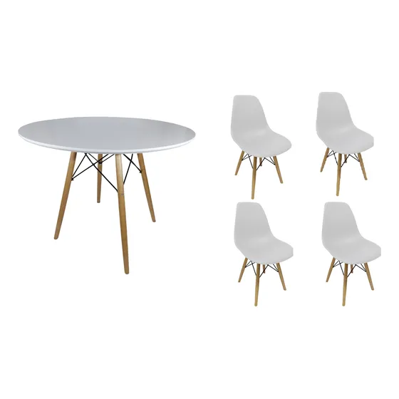 Conjunto Mesa Jantar 80cm Redonda Mdf Eiffel Com 4 Cadeira