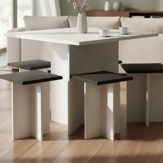 Juego Comedor Mesa + 4 Butacas Color Blanco\u002Fnegro | Cuotas sin interés