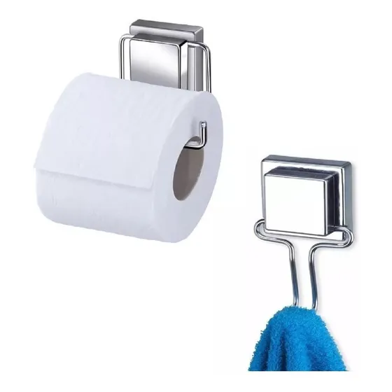 Kit Gancho Porta Toalha E Papel Higienico Fixação Sem Furo